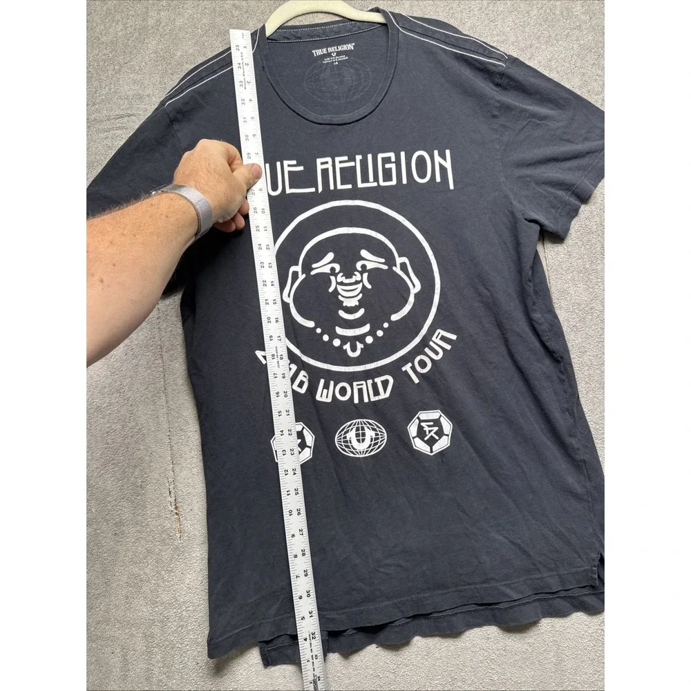 True Religion Graphic T Shirt Mens Small Black Buddha World Tour 2016 Streetwear